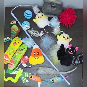 Large Cat Toy Bundle – Plush, Wand, Balls, Seasonal Halloween & Easter Lot